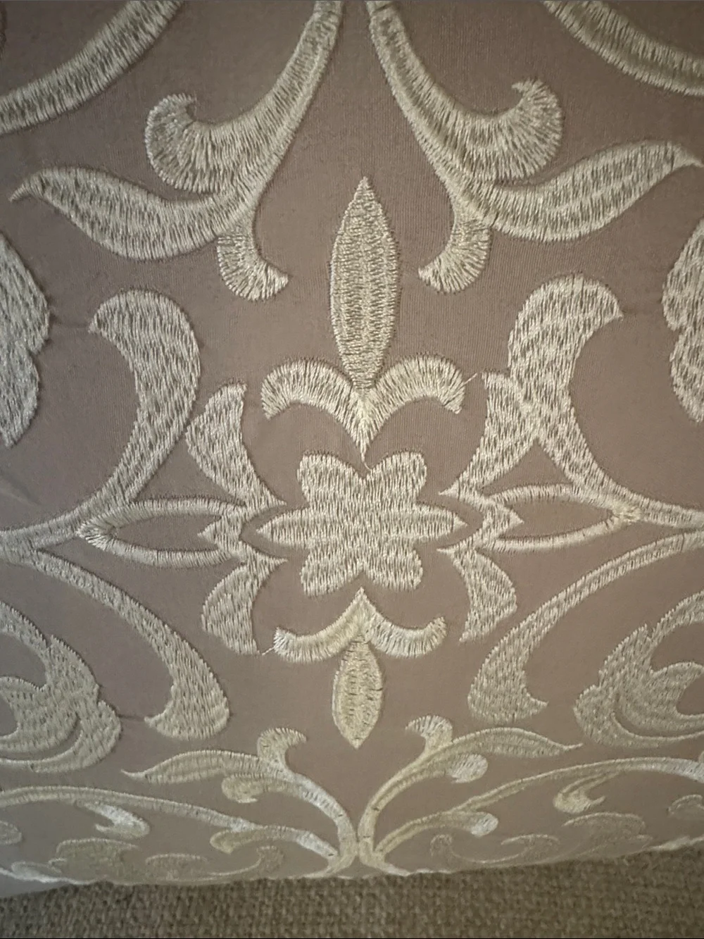 Decorative Taupe Embroidered Scroll Throw Pillow - Brand